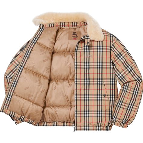 supreme burberry shearling collar down puffer jacket beige|Supreme Burberry Shearling Collar Down Puffer Jacket Beige.